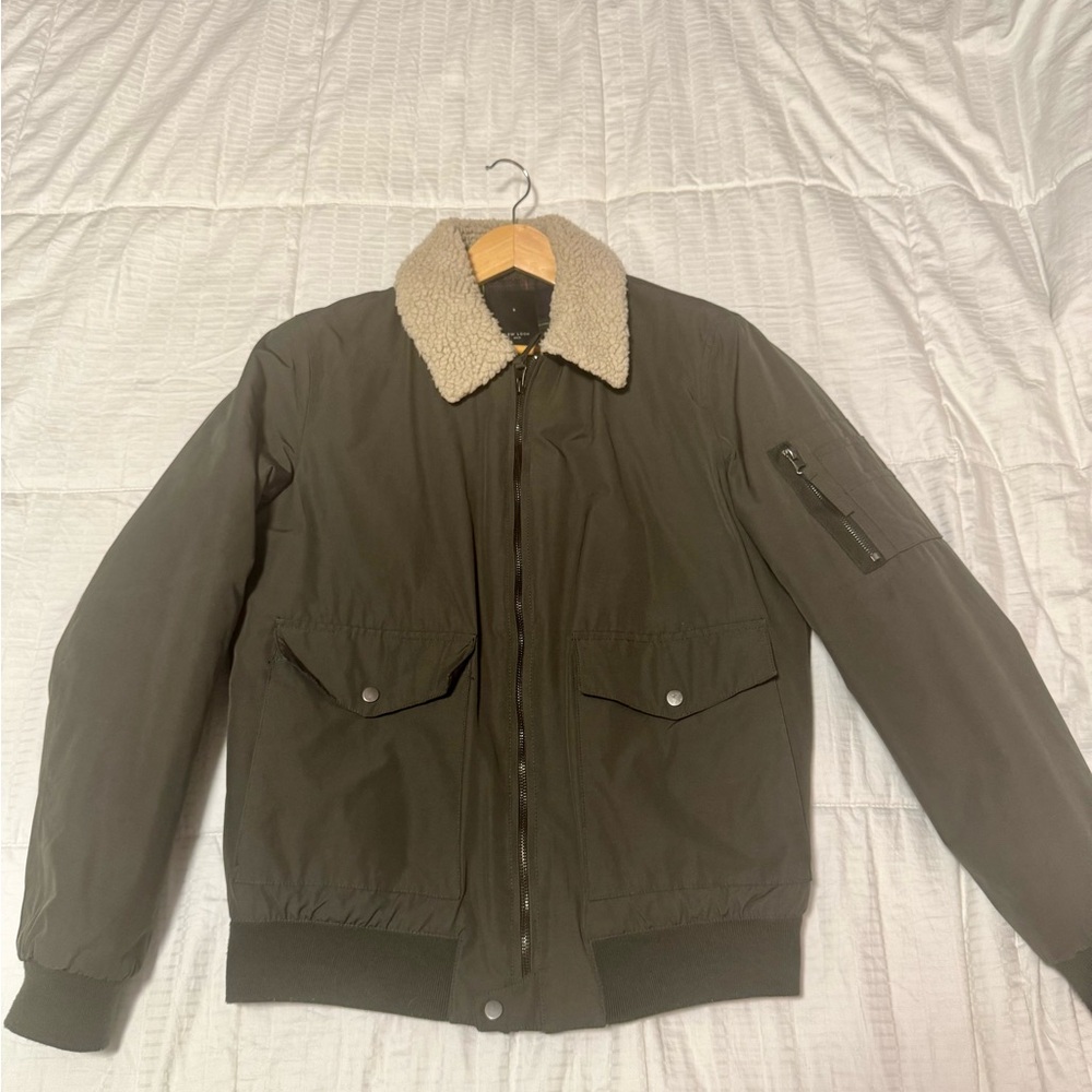 New Look Olive Green Bomber Jacket with Cream Collar